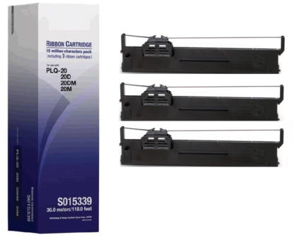 Epson C13S015339 SIDM Black Ribbon Cartridge (3-Pack) for PLQ-20 / 22 / PLQ-30 / PLQ-50 Printer
