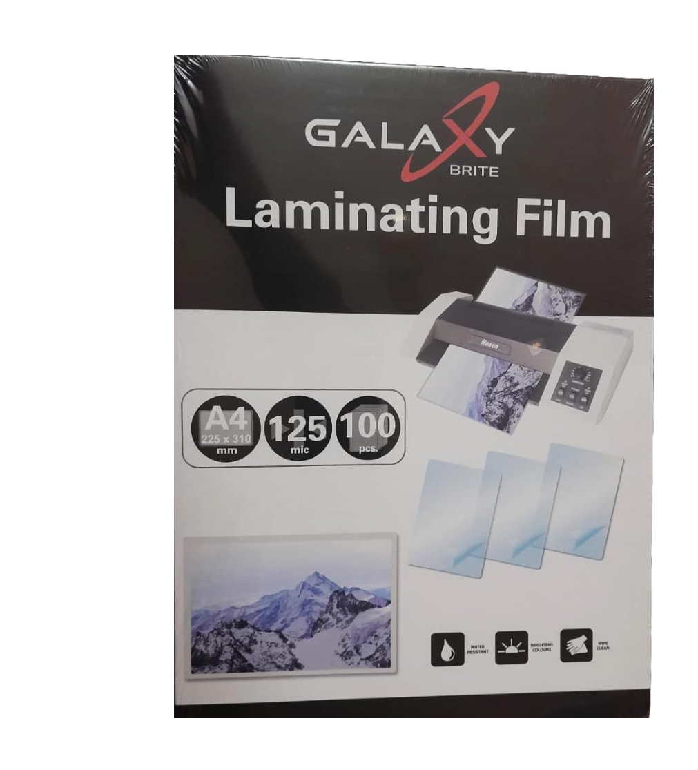 Glaxy paper A4 Size Galaxy Lamination Pouch - Thermal Lamination Pouch 225 × 310 mm 125 Micron Pack of 100 Sheets - Import