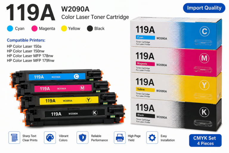 119A - Cyan / Magenta / Yellow / Black W2090A for Color Laser Toner 150a - 150nw - MFP 178nw - 179fnw Printer - Import